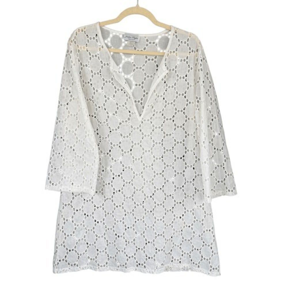 B8 Jordan Taylor White Eyelet Cotton Tunic Top Swimsuit Cover Up Made‎ in USA L